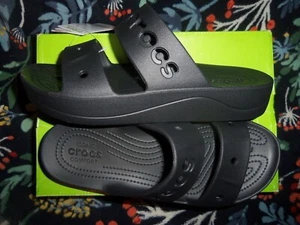 Crocs Baya Platform Wedge Double Strap Sandals Size 10 Black Noir New NWT - Picture 1 of 9