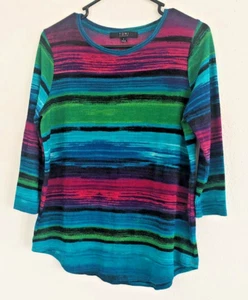 Toni Morgan Multicolor Stripe 3/4 Sleeve Crew Neck Pullover Top Size Small - Picture 1 of 7
