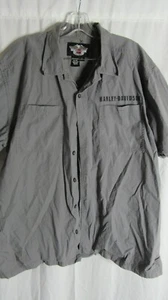 Harley Davidson Gray Biker Emblem Embroidered Motorcycle Shop Shirt Mens XL - Picture 1 of 6