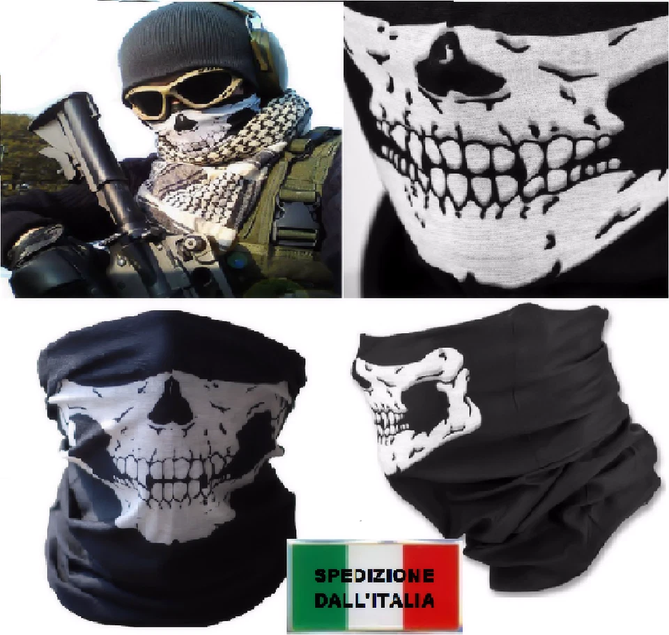 Maschera bandana teschio scalda collo moto sci ciclismo softair skull antivento - Immagine 1 di 1