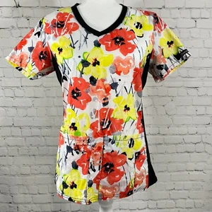 Cherokee Flexibles Scrub Top Infermieristico 4 Tasche Bianco Motivo Floreale Donna XS - Foto 1 di 9