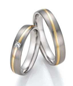 585Gold - Titan Eheringe + Diamant + Garantie Trauring Antragsring Hochzeitsring - Bild 1 von 7