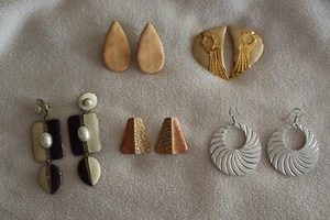 Lot of 5 Pair Earrings 1.8" Pierced Hook Swirl Shell Earthen Tones Metal - Picture 1 of 11