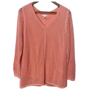 Croft & Barrow Coral Knit Crochet Sweater Long Sleeve open knit Spring Size XL - Picture 1 of 4
