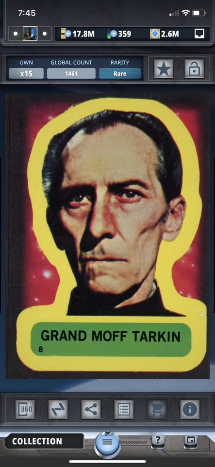 Topps Star Wars Digital Card Trader Tarkin 1977 Series 1 Sticker Award - Image 1 of 1