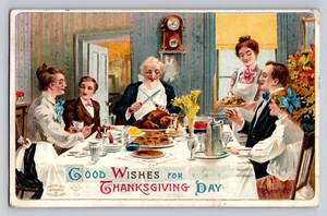 Cena de Acción de Gracias firmada por artista en relieve Alemania 1909 postal Canadá - Imagen 1 de 3