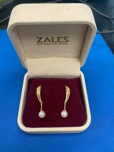 Pendientes vintage de perlas de oro de 14K de Zales - Imagen 1 de 7