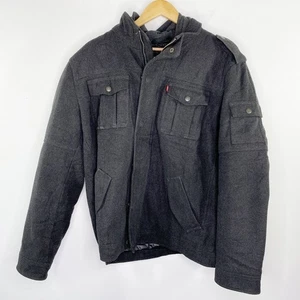 Levi's Charcoal Trucker Jacket Full Zip Chest Pockets Hooded Lined Mens Size L - Picture 1 of 16