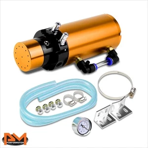 ALUMINUM ENGINE OIL CATCH RESERVOIR BREATHER TANK/CAN W/PSI GAUGE 7"X2.5" ORANGE - Bild 1 von 7