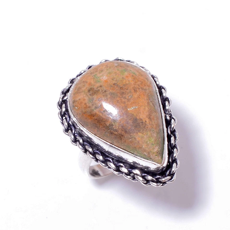 Anillo hecho a mano de plata de ley 925 con piedras preciosas naturales de unakita S.9 R31 Foto 1 de 1