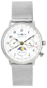 Reloj para dama Zeppelin LZ 129 Hindenburg fase lunar día/fecha esfera plateada Z7037M1 - Imagen 1 de 3