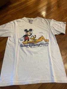 Vintage Disney World All The Fun In The World White Shirt Adult S Mickey Pluto - Picture 1 of 6