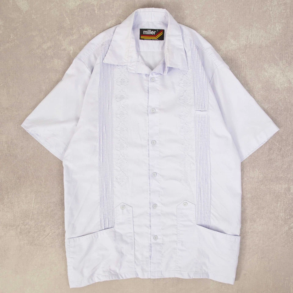 Camisa Guayabera Cubana Vintage Años 80 L Para Hombre Azul Claro Cuello Campamento Foto 1 de 4