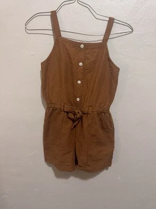 Old Navy Sleeveless Tie-Front Linen-Blend Utility Romper for Girls Size 10-12 - Picture 1 of 2