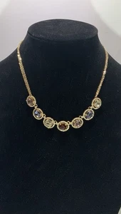 Gold Tone MultiColor Round Crystal Stones White Stone Accent Triple Chain NWT - Picture 1 of 10