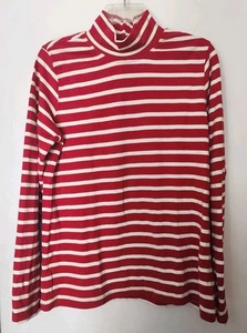 White Stag Womens Top Size Large Turtleneck Red Beige Gold Striped Long Sleeve - Picture 1 of 3