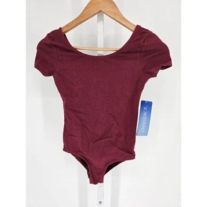 Danskin Girls Sz M (8-10) Burgundy Red Short Sleeve Dance Leotard NEW - Picture 1 of 5