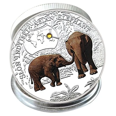 Asian Elephant Silver Plated Coin Zambia 1000 Kwacha Wildlife Collectible Medal - Image 1 of 4