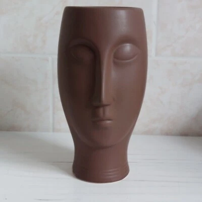 Gesicht Kopf Tisch Vase Mensch Braun H 21 cm Modern Wohndeko Interieur BESCHREIBUNG LESEN - Bild 1 von 4