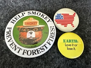 Vintage Environmental Smokey Prevent Fires Take Pride in America Pinback Buttons - Picture 1 of 17