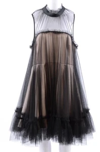 Neu Designer ZAC POSEN schwarz nude Tüll Overlay Rüschen Plissee Kleid Gr 14 - Bild 1 von 9