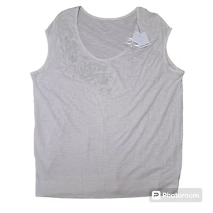 Calvin Klein White Rose Embroidery Beaded Floral Pattern Sleeveless Blouse L NWT - Picture 1 of 22