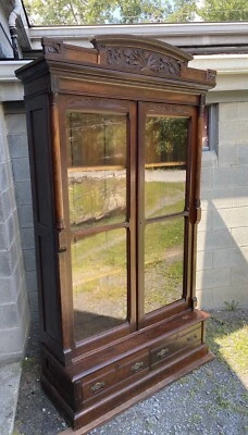 EASTLAKE WALNUT 2 DOOR BOOKCASE - Image 1 of 4