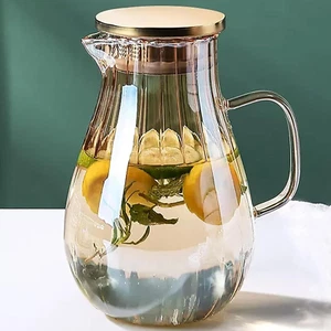 Jarra de Vidrio con Tapa Ámbar Redonda Jarra de Agua con Mango y Caño para Hogar - Imagen 1 de 13