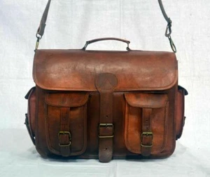 Vintage Handcraft Leather Bag Business Messenger Laptop Shoulder Briefcase Brown - Picture 1 of 4