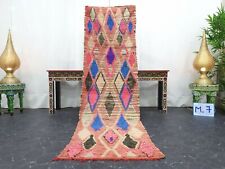 Moroccan Handmade Vintage Rug 2'4"x7'6" Berber Geometric Pink Blue Carpet 
