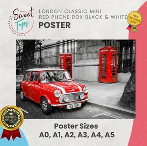 LONDON CLASSIC MINI RED PHONE BOX BLACK & WHITE | POSTER DRUCK A0 A1 A2 A4 A3 - Bild 1 von 1