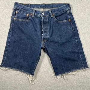 Levis Cut Off Shorts Herren 34 Blau 501 Jorts Button Fly Distressed Raw Hem - Bild 1 von 9