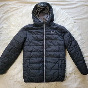 Under Armour Jacket Youth Boys Large Black Full Zip Hood Cold Gear Loose Fit  - Picture 1 of 7