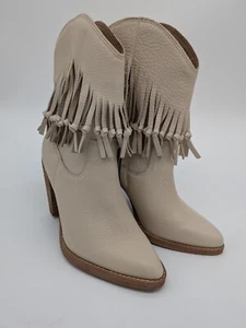 Genuine Zodiac Donna Birch Cream Ankle Boot Cowgirl Leather Fringe Trim Size 6 - Picture 1 of 6