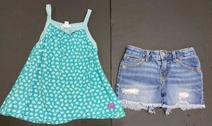 Naartjie & Cat & Jack da bambina taglia 6 - top elefante verde con pantaloncini di jeans usati in ottime condizioni - Foto 1 di 7