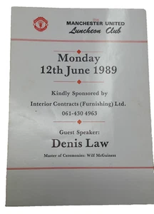 1989 Manchester United Luncheon Club Denis Law Dinner Menu Org Multi Signature - Picture 1 of 1