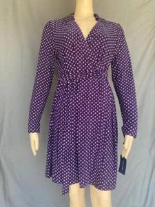 NWT Sz 14 Tommy Hilfiger Wrap Dress Knee Jersey Knit Geometric Blue Long Sleeve - Picture 1 of 4