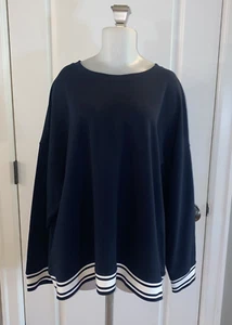 J.Jill Fit Baumwollmischung marineblau weiß Streifen Pullover U-Boot-Ausschnitt Oberteil Größe 3X Resort - Bild 1 von 13