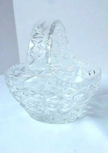 Basket Cut Glass 6-1/4" tall 5-3/4" across 3" deep Pineapple Star Pattern - Picture 1 of 12