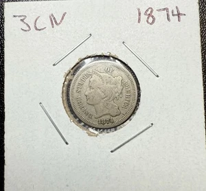 1874 Three-Cent Nickel – Solid Vintage Circulated Example - Picture 1 of 4