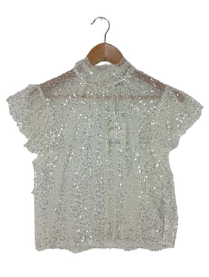 ZARA Blusa brillante Mujeres Blusa Talla EU 38 color plata elegante - Imagen 1 de 4