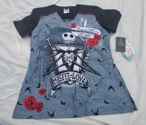 Disney The Nightmare Before Christmas New Scrub Top Women's X Small Black Gray - Picture 1 of 12
