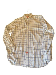 Camisa de vestir Isaia para hombre con botones talla 17/43 100 % algodón azul a cuadros hecha en Italia - Imagen 1 de 4