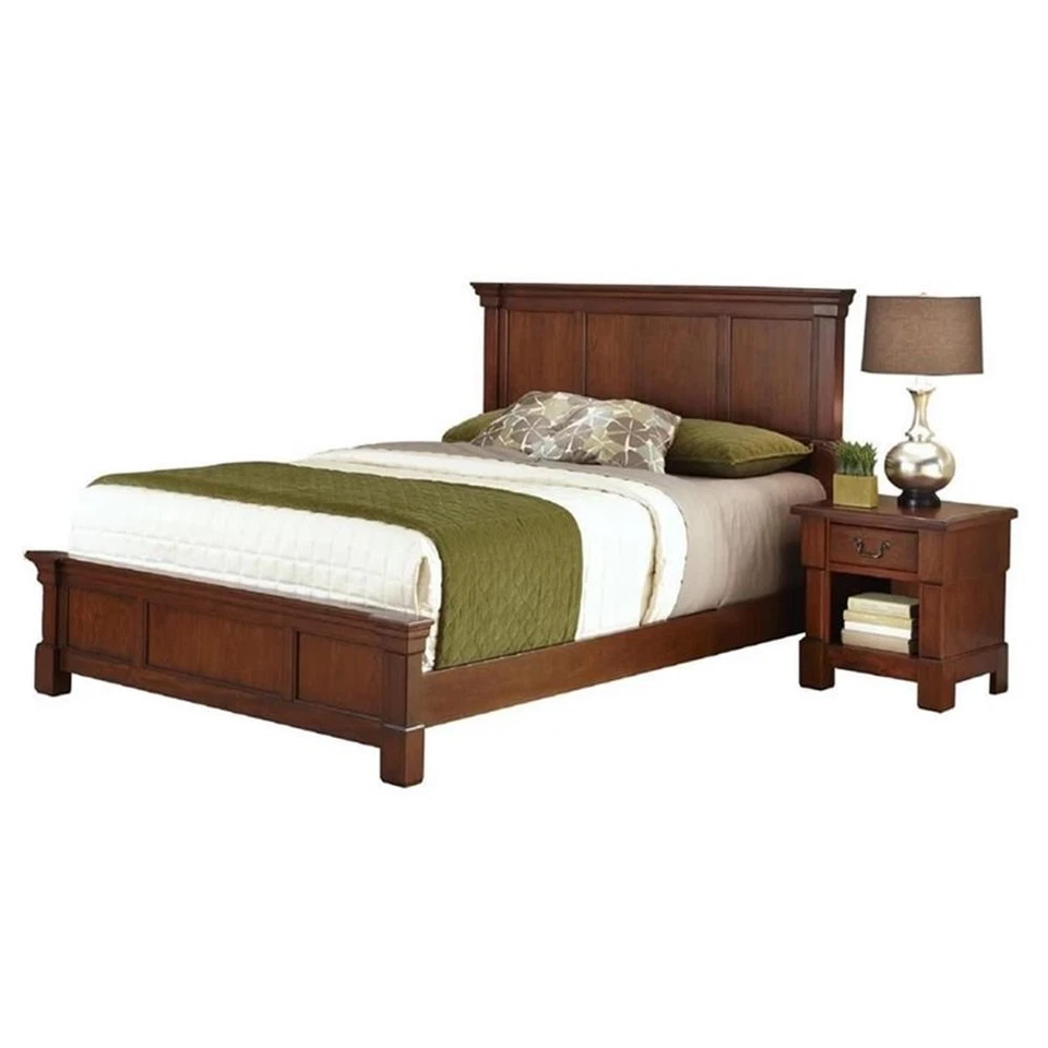 Cama Queen y Mesita de Noche Homestyles Madera Aspen en Marrón Foto 1 de 4
