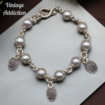 Brazalete de tenis de diseño Michael Dawkins plata esterlina perla colgante 7" 8 mm Foto 1 de 4