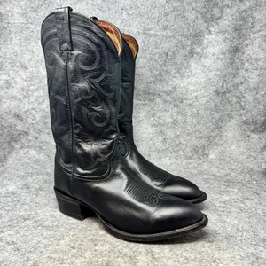 Vtg Tony Lama Black Leather Mens Size 10.5D Cowboy Boots CZ820 Ol Buck Western - Foto 1 di 14