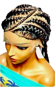 Cornrow Braided Wig Stitch Braids Full Lace Baby Hair Bead Insert Wrapped Tips - Picture 1 of 10