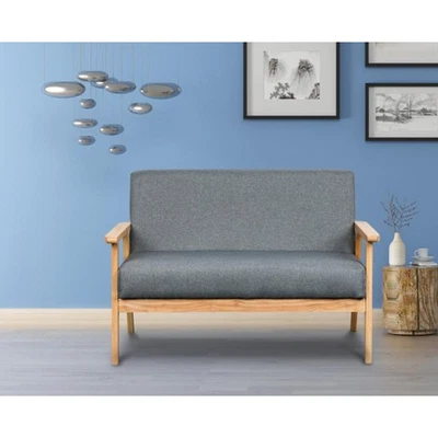 Sofá loveseat gris 45", marco de madera, cojín de asiento de espuma completa, con brazos de madera maciza natural Foto 1 de 3