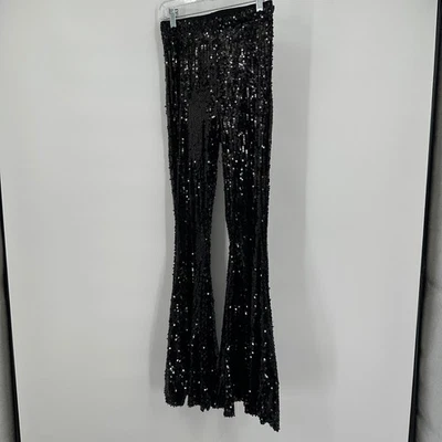 Womens Disco Glam Sequin Flare Pants Sz S Retro Glam Y2K Party Glittercore Rave - Image 1 of 4
