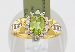 GENUINE 1.23 Cts PERIDOT & DIAMONDS RING 10K GOLD- Free Certificate Appraisal - Picture 1 of 7